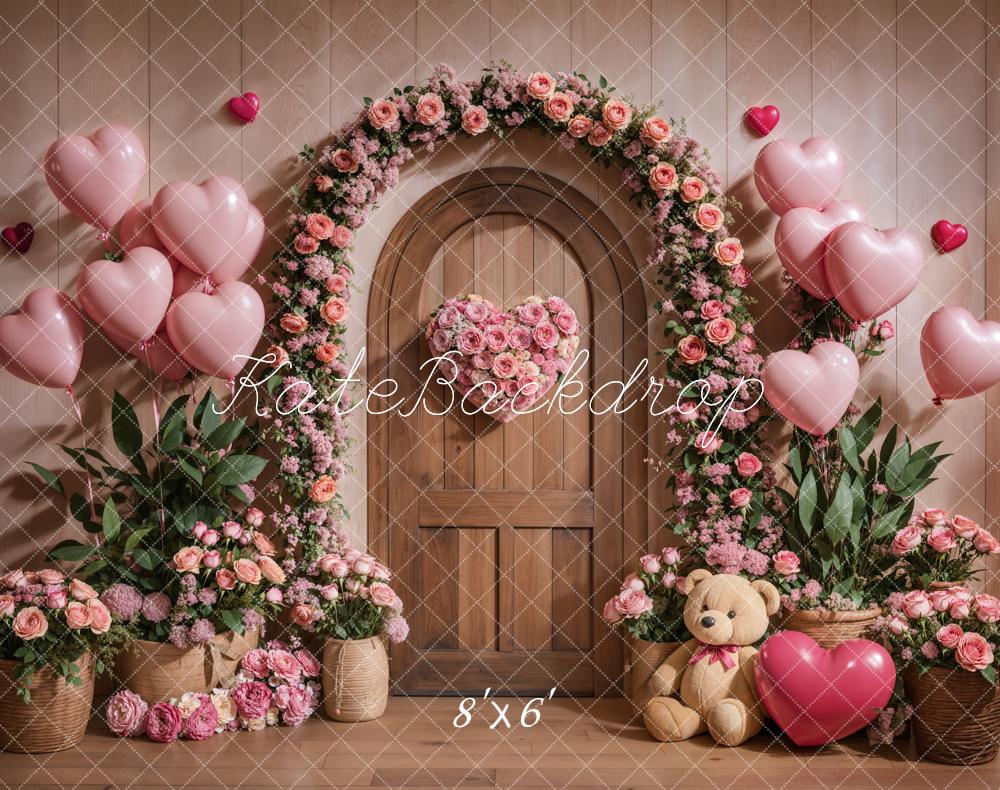Kate Fleece Valentine's Day Pink Heart Balloon Door Backdrop Designed by Emetselch