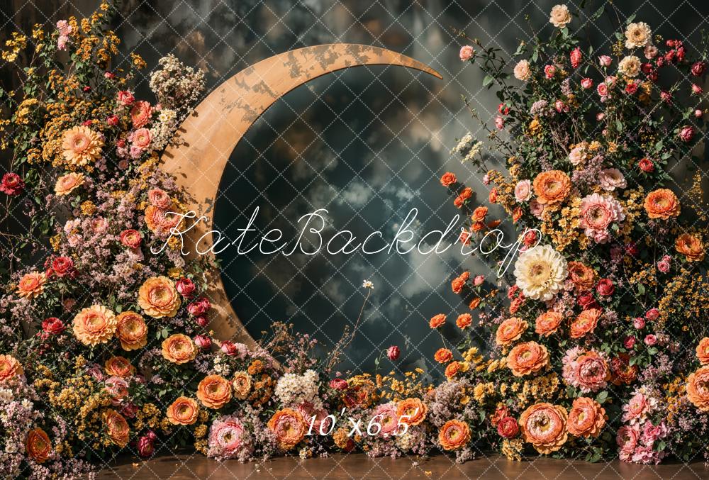 Kate Mother's Day Floral Crescent Moon Fleece Backdrop Designed by Emetselch - Kate Backdrop AU