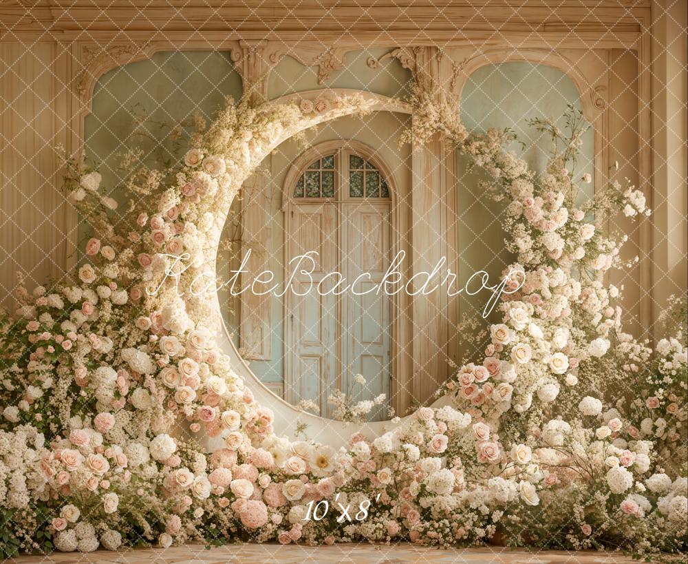 Kate Fleece Floral Moon Backdrop Wedding Mother's Day Designed by Emetselch - Kate Backdrop AU