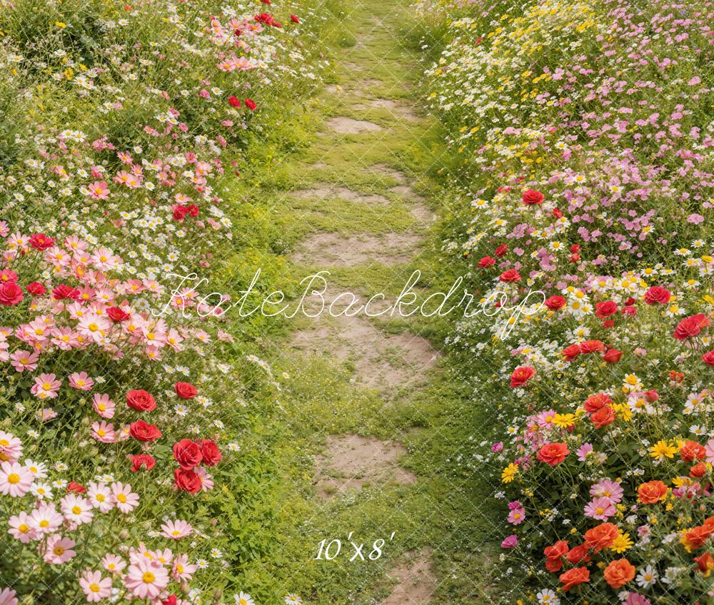 Kate Fleece Spring Backdrop Floral Pathway Grass Floor Designed by Emetselch
