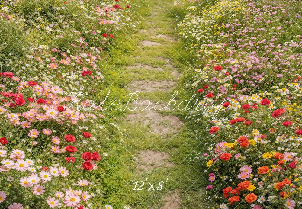 Kate Fleece Spring Backdrop Floral Pathway Grass Floor Designed by Emetselch