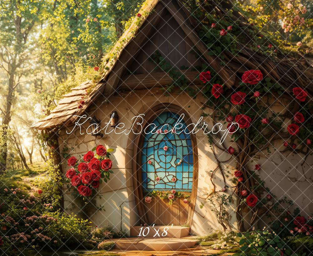 Kate Fleece Fairy Cottage Roses Backdrop Designed by Emetselch - Kate Backdrop AU
