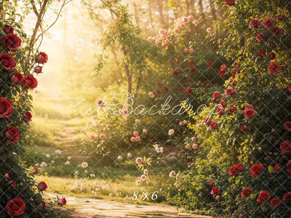 Kate Fleece Valentine Garden Rose Sunlight Backdrop Designed by Emetselch - Kate Backdrop AU