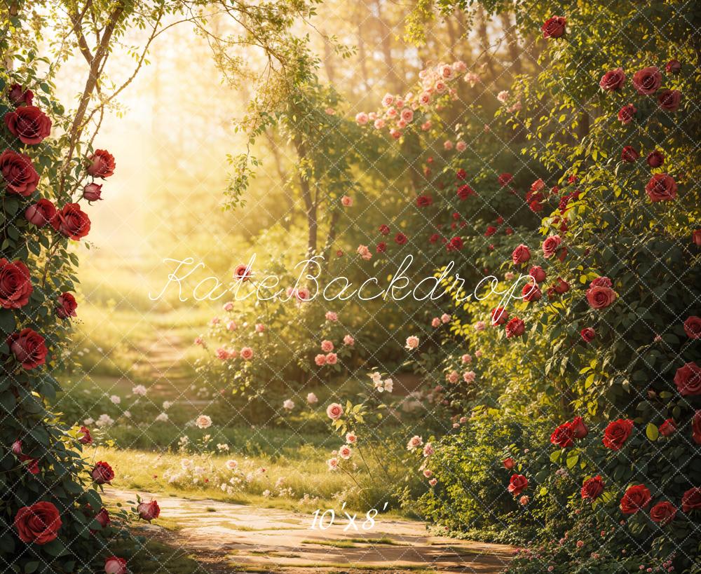 Kate Fleece Valentine Garden Rose Sunlight Backdrop Designed by Emetselch - Kate Backdrop AU