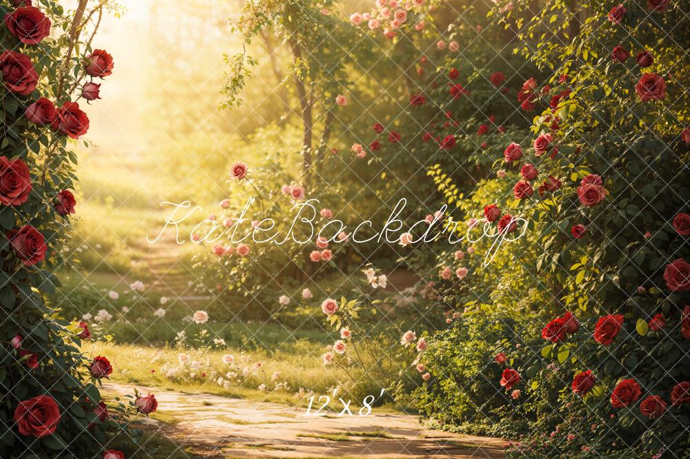 Kate Fleece Valentine Garden Rose Sunlight Backdrop Designed by Emetselch - Kate Backdrop AU