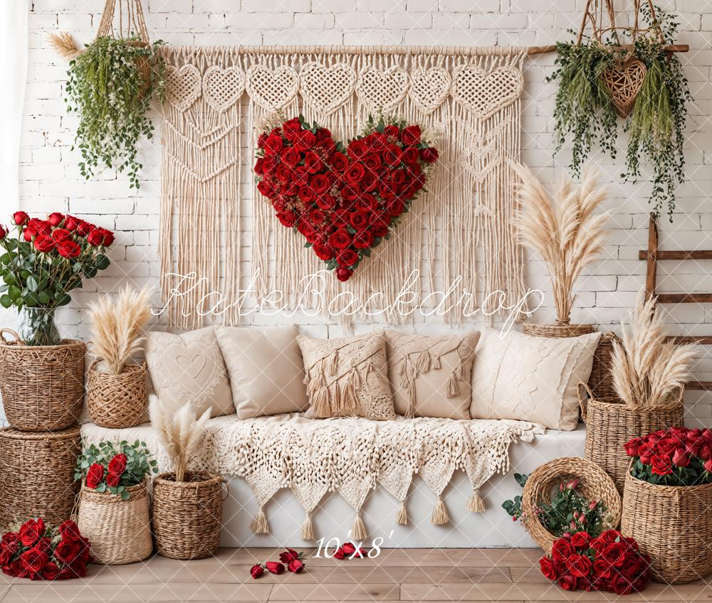 Kate Fleece Valentine Boho Heart Roses Sofa Backdrop Designed by Emetselch - Kate Backdrop AU
