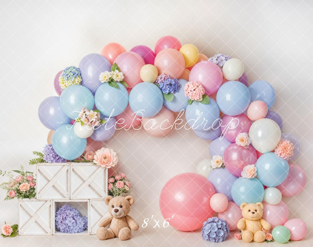 Kate fleece Cake Smash Pastel Balloon Flower Arch Backdrop Designed by Emetselch - Kate Backdrop AU