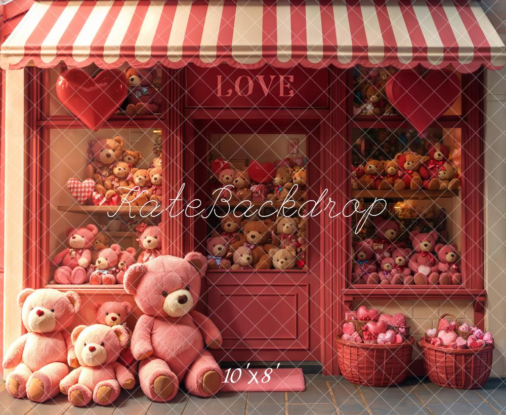 Kate Fleece Valentine Teddy Bear Storefront Pink Backdrop Designed by Emetselch - Kate Backdrop AU