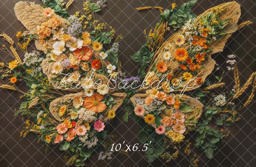 Kate Fleece Baby Floral Butterfly Wings Backdrop Designed by Emetselch - Kate Backdrop AU