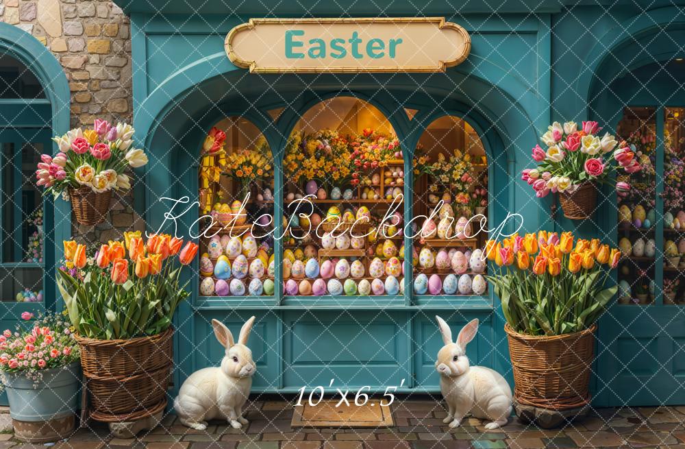 Kate Fleece Easter Bunny Flower Eggs Shop Backdrop Designed by Emetselch - Kate Backdrop AU