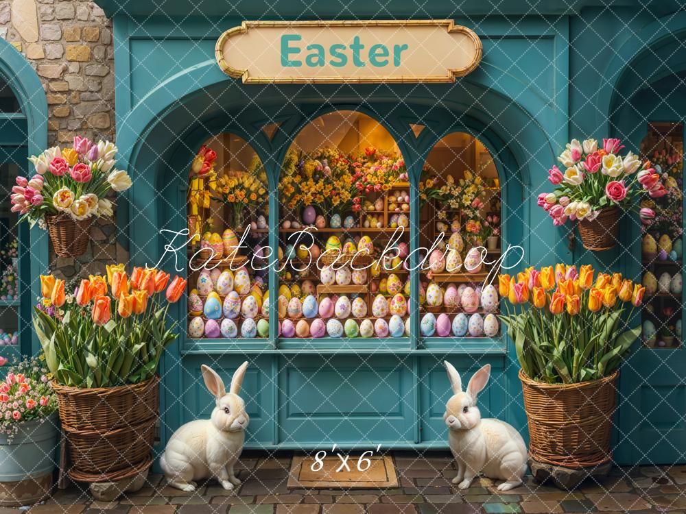 Kate Fleece Easter Bunny Flower Eggs Shop Backdrop Designed by Emetselch - Kate Backdrop AU