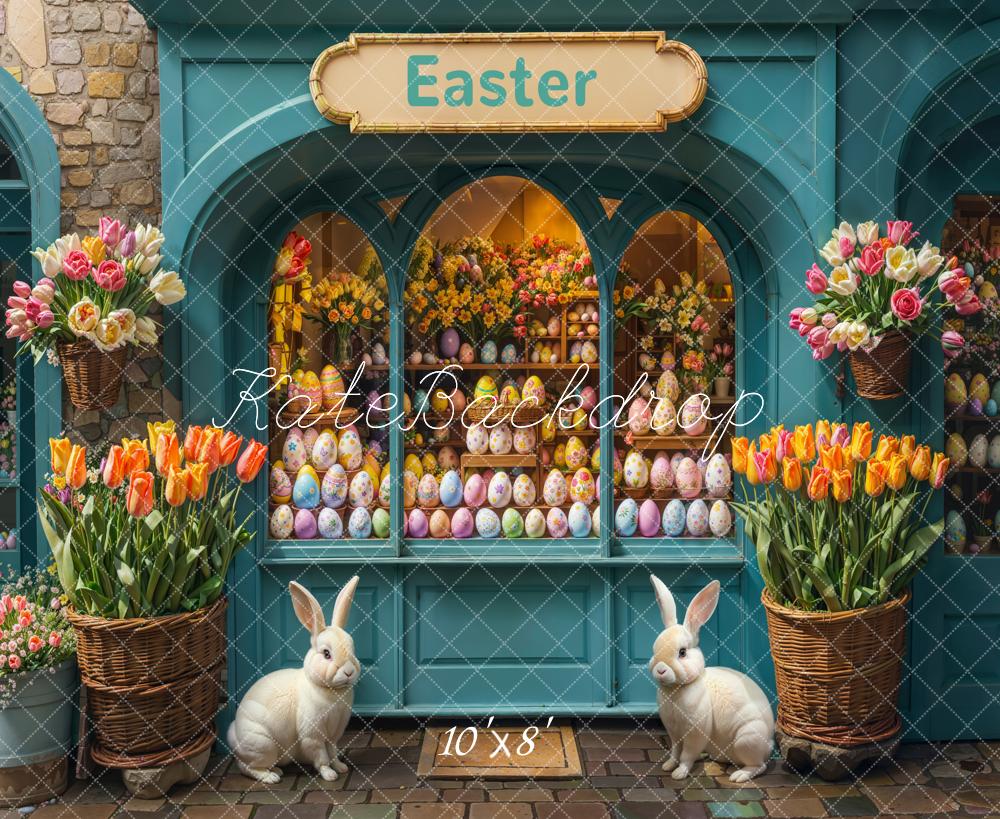 Kate Fleece Easter Bunny Flower Eggs Shop Backdrop Designed by Emetselch - Kate Backdrop AU