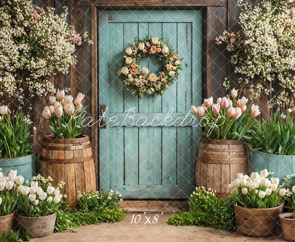 Kate Fleece Spring Lilies Wreath Door Backdrop Designed by Emetselch - Kate Backdrop AU