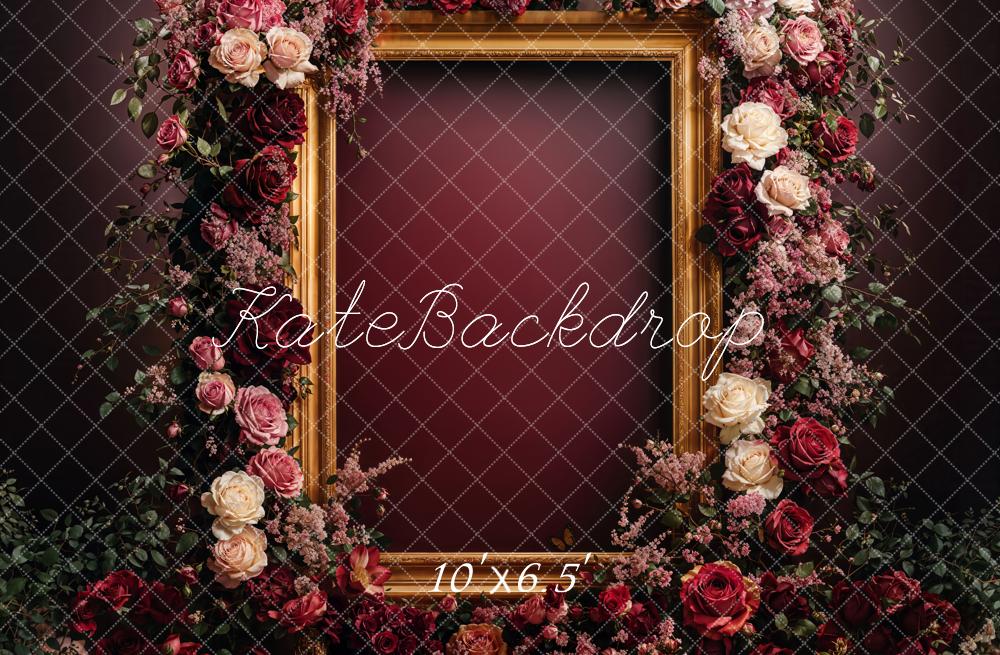 Kate Mother's Day Backdrop Floral Frame Burgundy Fleece Designed by Emetselch - Kate Backdrop AU