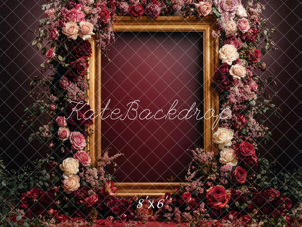 Kate Mother's Day Backdrop Floral Frame Burgundy Fleece Designed by Emetselch - Kate Backdrop AU