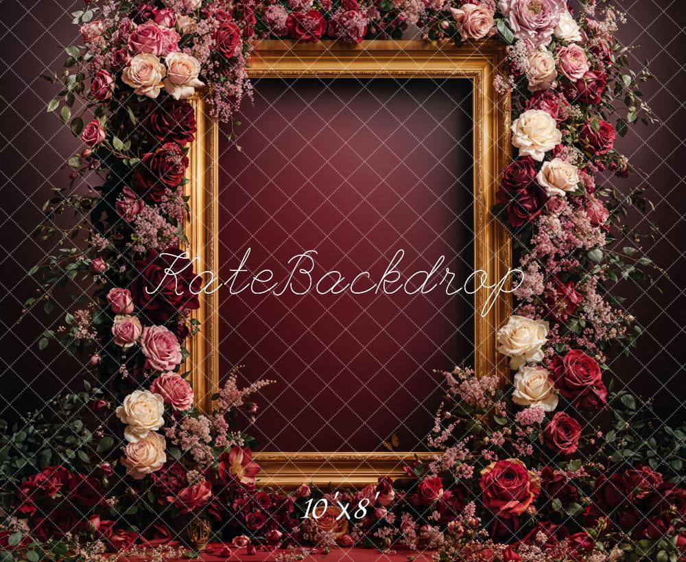 Kate Mother's Day Backdrop Floral Frame Burgundy Fleece Designed by Emetselch - Kate Backdrop AU