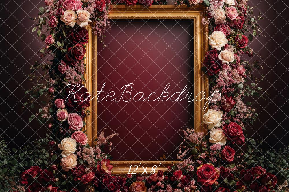 Kate Mother's Day Backdrop Floral Frame Burgundy Fleece Designed by Emetselch - Kate Backdrop AU