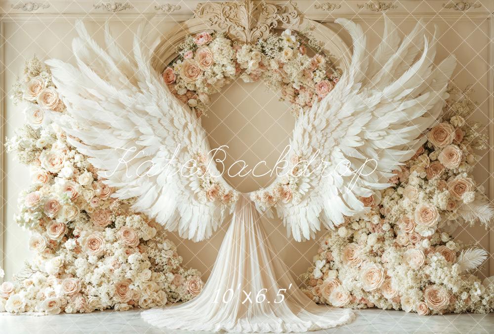 Kate Fleece Beige Flower Wings Backdrop Spring Birthday Designed by Emetselch - Kate Backdrop AU