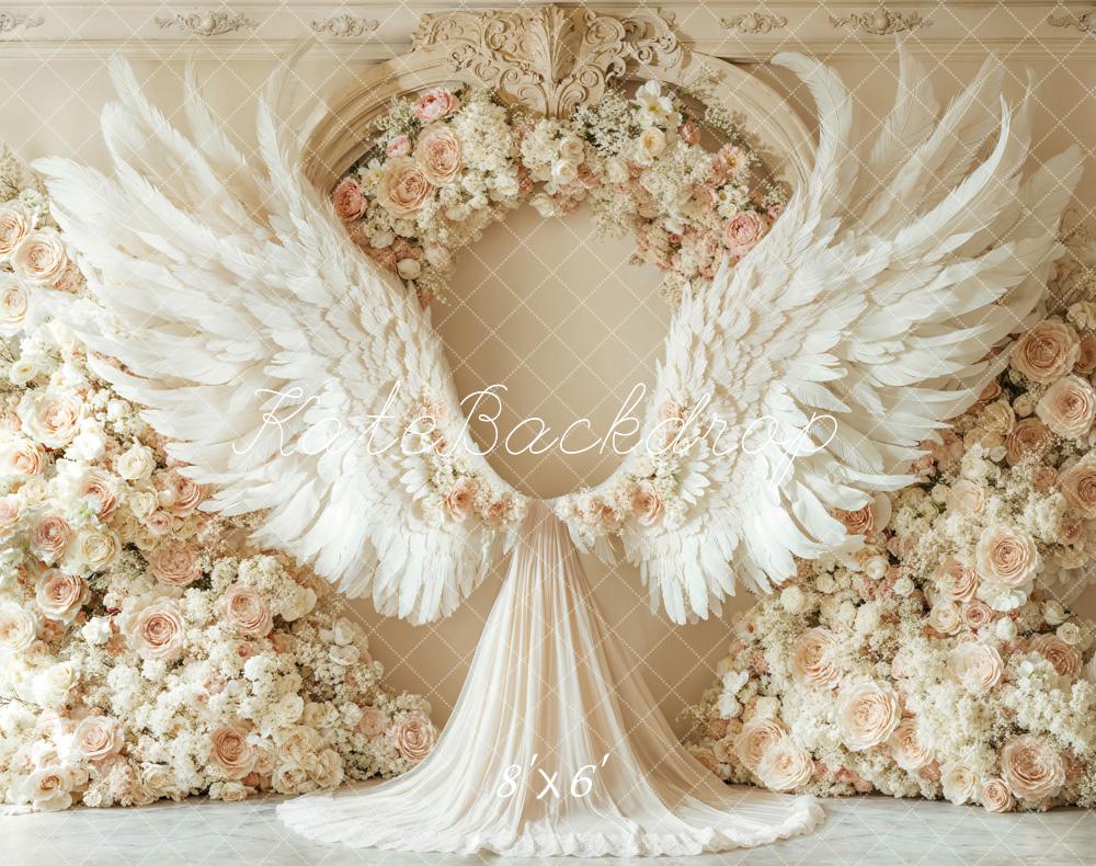 Kate Fleece Beige Flower Wings Backdrop Spring Birthday Designed by Emetselch - Kate Backdrop AU