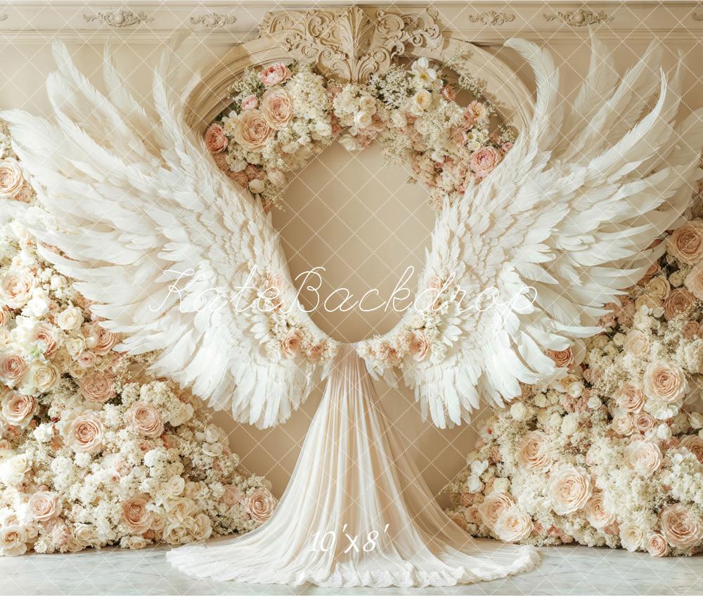 Kate Fleece Beige Flower Wings Backdrop Spring Birthday Designed by Emetselch - Kate Backdrop AU