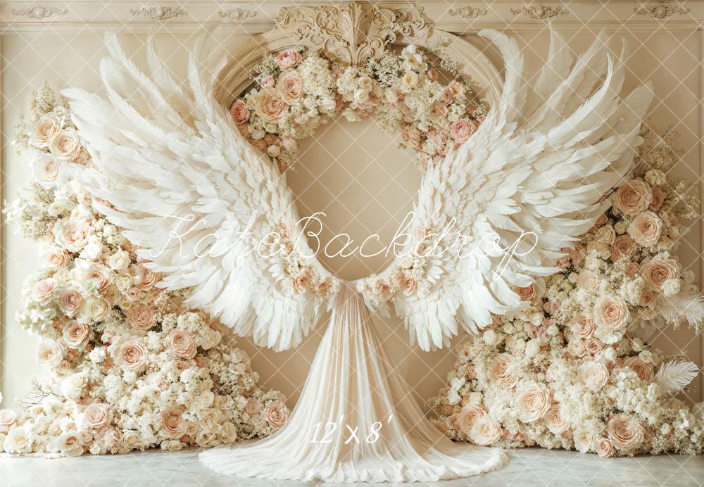 Kate Fleece Beige Flower Wings Backdrop Spring Birthday Designed by Emetselch - Kate Backdrop AU
