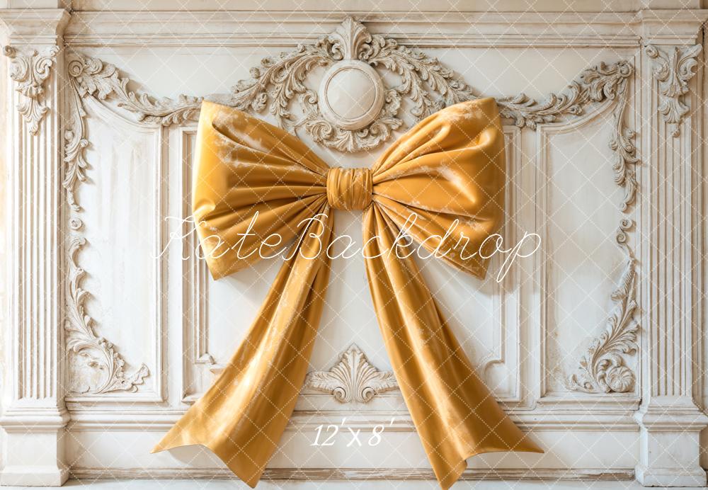 Kate Yellow Bow Fleece Backdrop Vintage Wall Designed by Emetselch - Kate Backdrop AU
