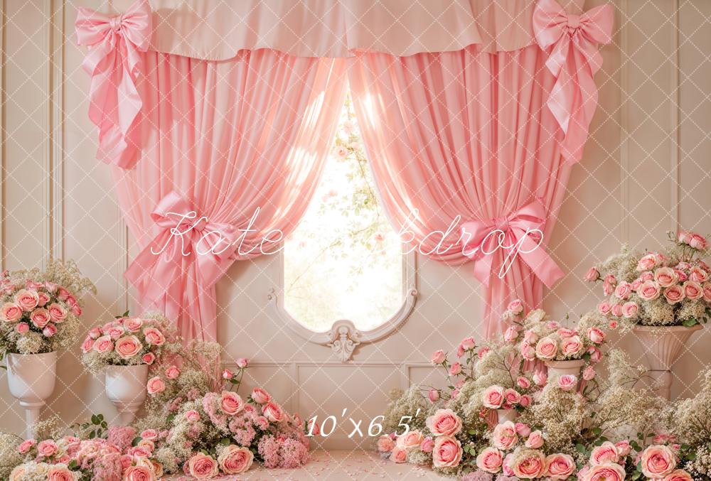 Kate Pink Curtain Bow Backdrop Fleece Cake Smash Designed by Emetselch - Kate Backdrop AU