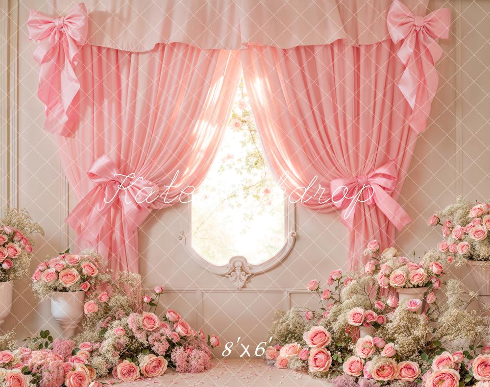 Kate Pink Curtain Bow Backdrop Fleece Cake Smash Designed by Emetselch - Kate Backdrop AU