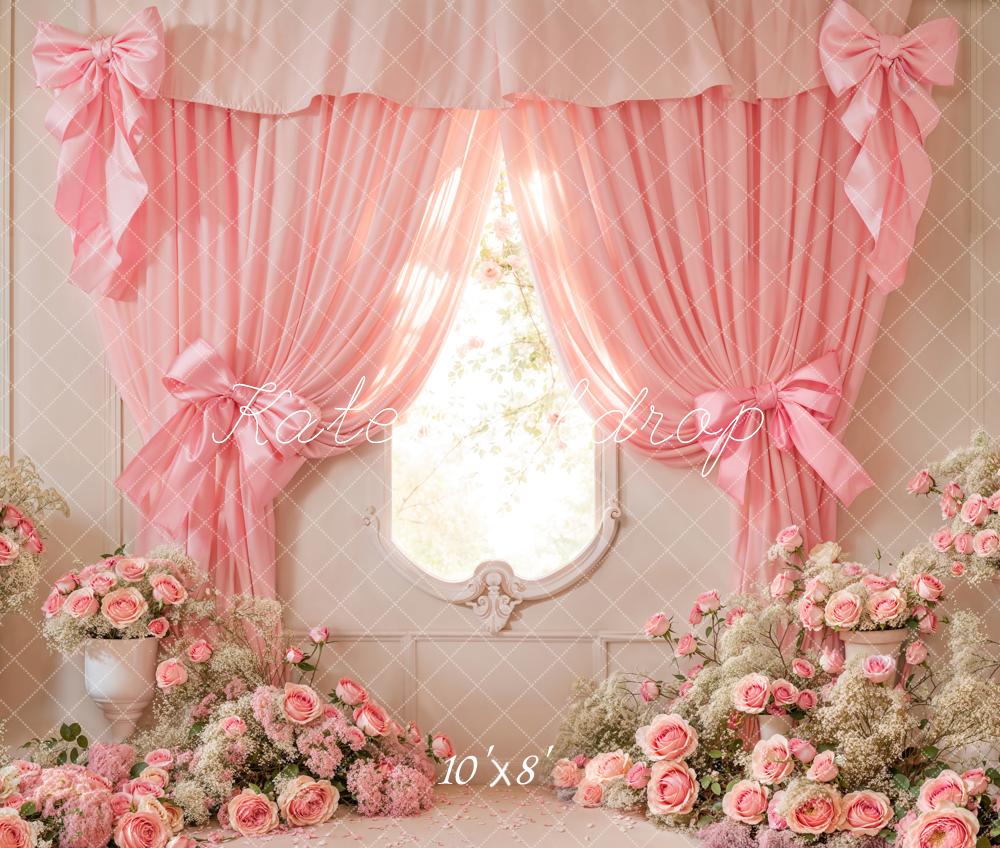 Kate Pink Curtain Bow Backdrop Fleece Cake Smash Designed by Emetselch - Kate Backdrop AU