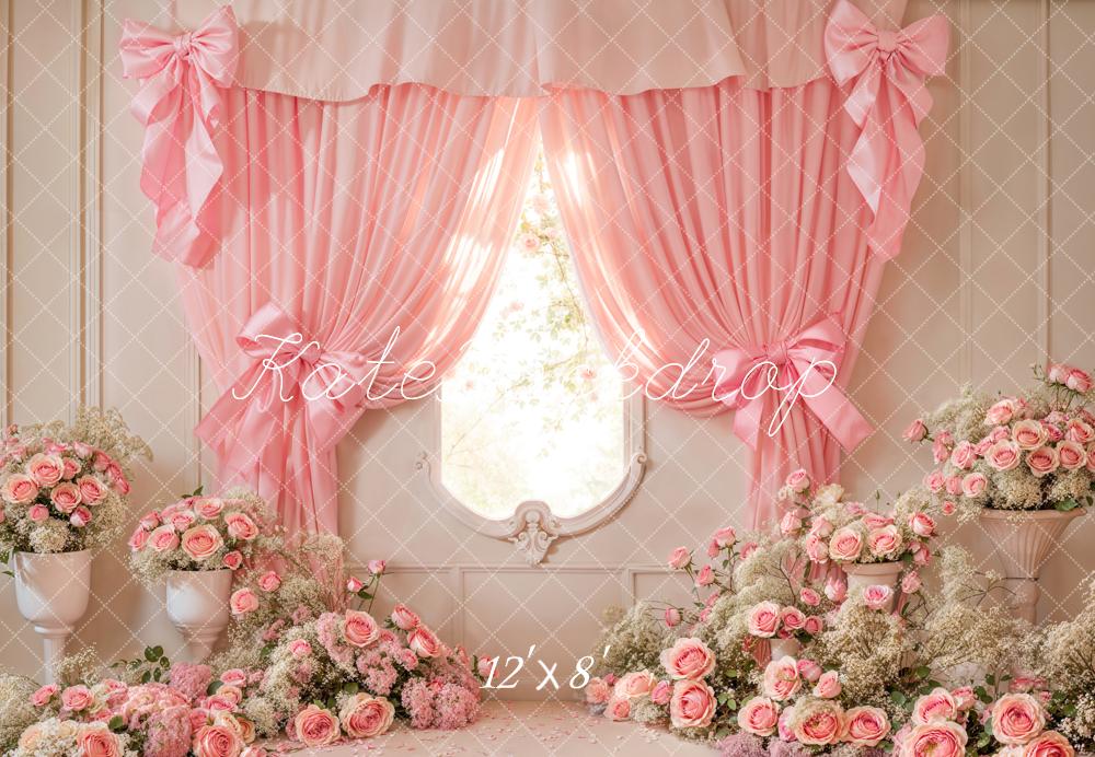 Kate Pink Curtain Bow Backdrop Fleece Cake Smash Designed by Emetselch - Kate Backdrop AU