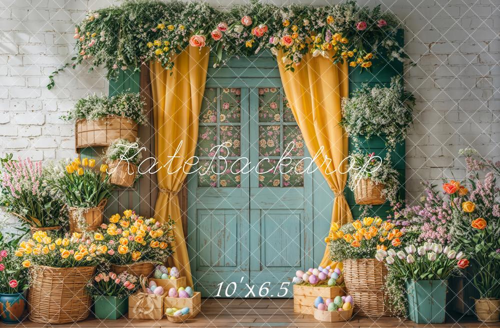 Kate Easter Floral Door Curtain Fleece Backdrop Designed by Emetselch - Kate Backdrop AU