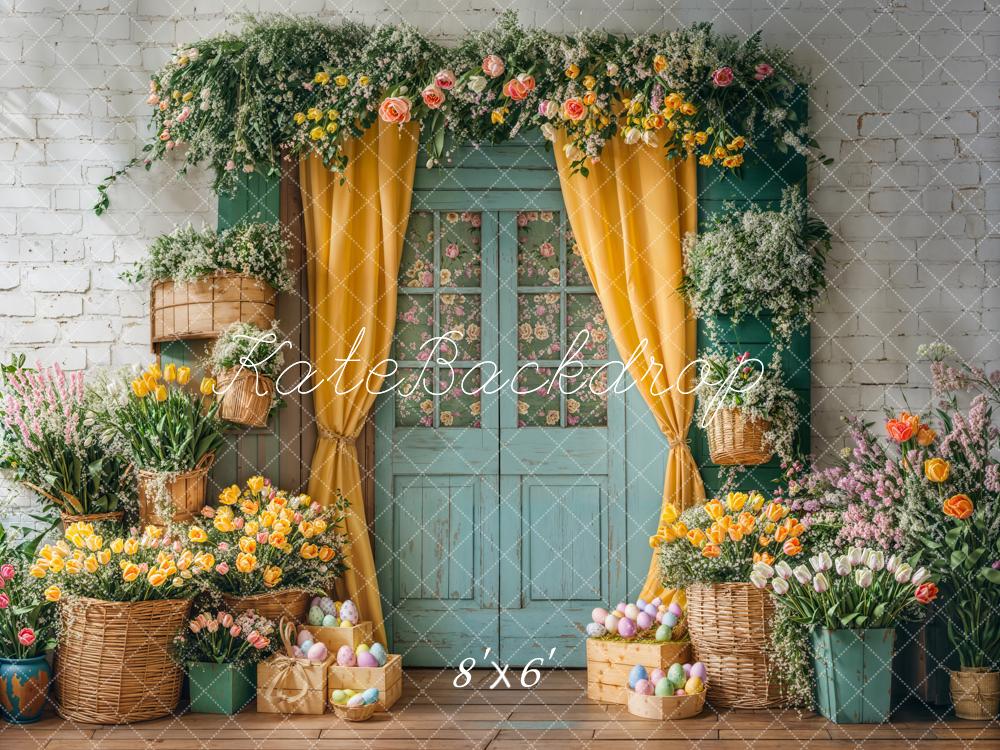 Kate Easter Floral Door Curtain Fleece Backdrop Designed by Emetselch - Kate Backdrop AU