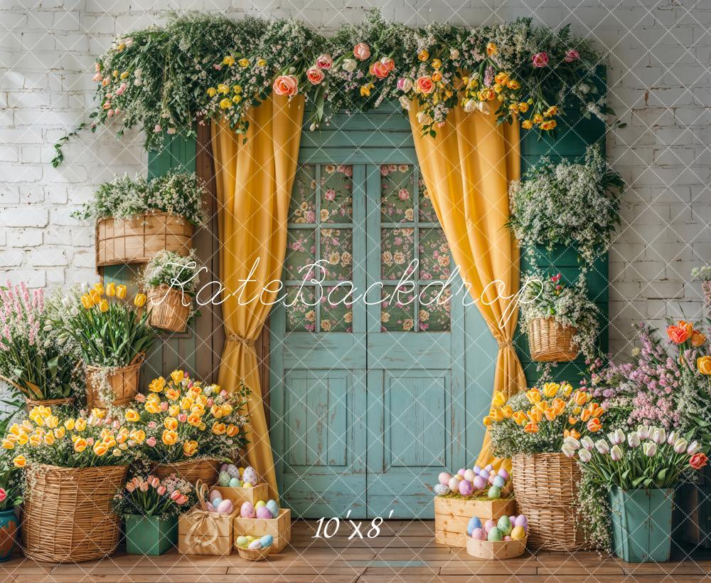 Kate Easter Floral Door Curtain Fleece Backdrop Designed by Emetselch - Kate Backdrop AU