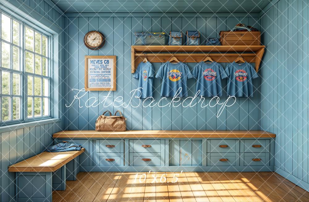 Kate Sports Locker Room Window Blue Fleece Backdrop Designed by Emetselch - Kate Backdrop AU