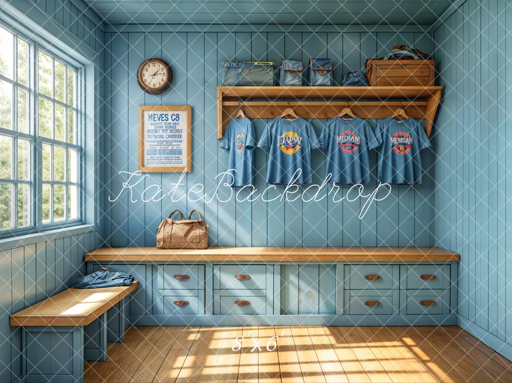 Kate Sports Locker Room Window Blue Fleece Backdrop Designed by Emetselch - Kate Backdrop AU