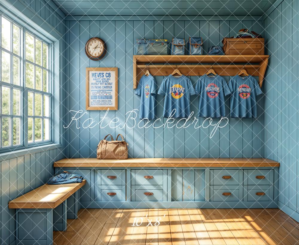 Kate Sports Locker Room Window Blue Fleece Backdrop Designed by Emetselch - Kate Backdrop AU