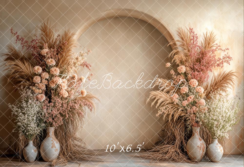Kate Fleece Boho Flower Arch Beige Backdrop Designed by Emetselch - Kate Backdrop AU