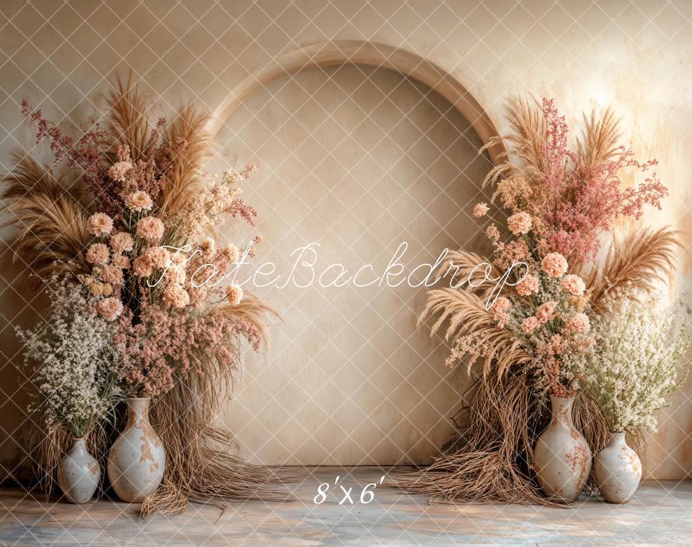 Kate Fleece Boho Flower Arch Beige Backdrop Designed by Emetselch - Kate Backdrop AU