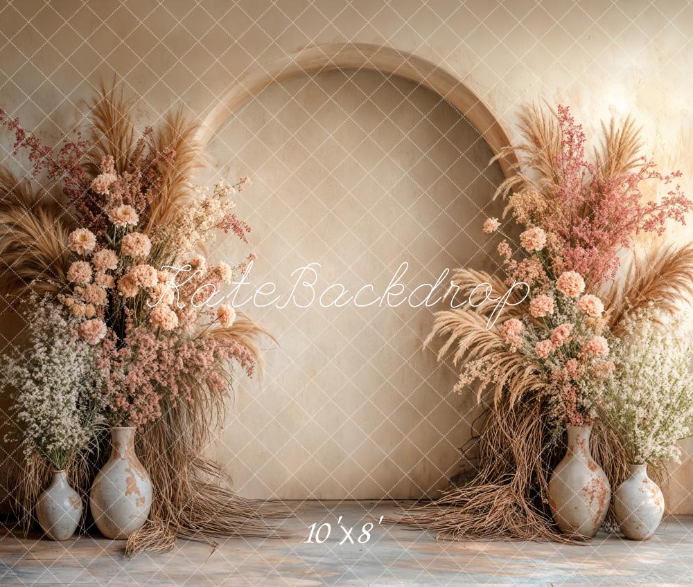 Kate Fleece Boho Flower Arch Beige Backdrop Designed by Emetselch - Kate Backdrop AU