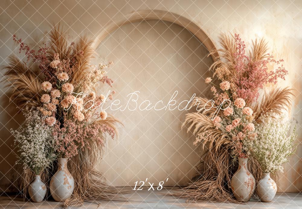 Kate Fleece Boho Flower Arch Beige Backdrop Designed by Emetselch - Kate Backdrop AU