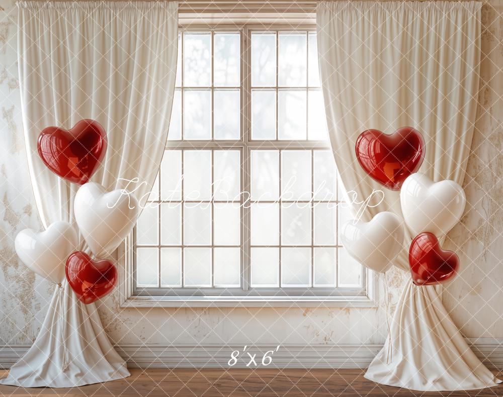 Kate Valentine Fleece Backdrop Heart Balloons Curtain Window Designed by Emetselch - Kate Backdrop AU