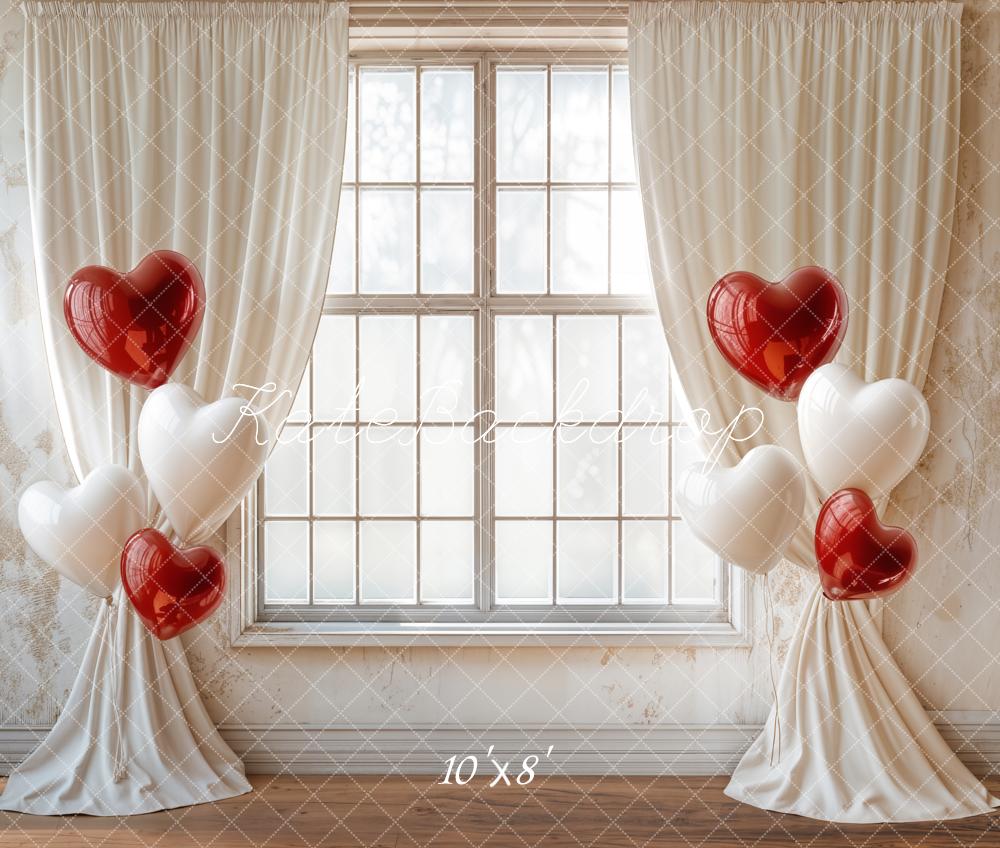 Kate Valentine Fleece Backdrop Heart Balloons Curtain Window Designed by Emetselch - Kate Backdrop AU
