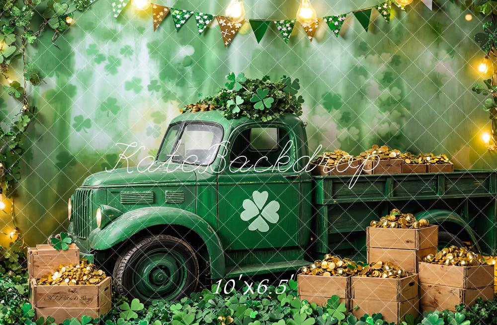 Kate Fleece St. Patrick's Day Shamrock Truck Backdrop Designed by Emetselch - Kate Backdrop AU
