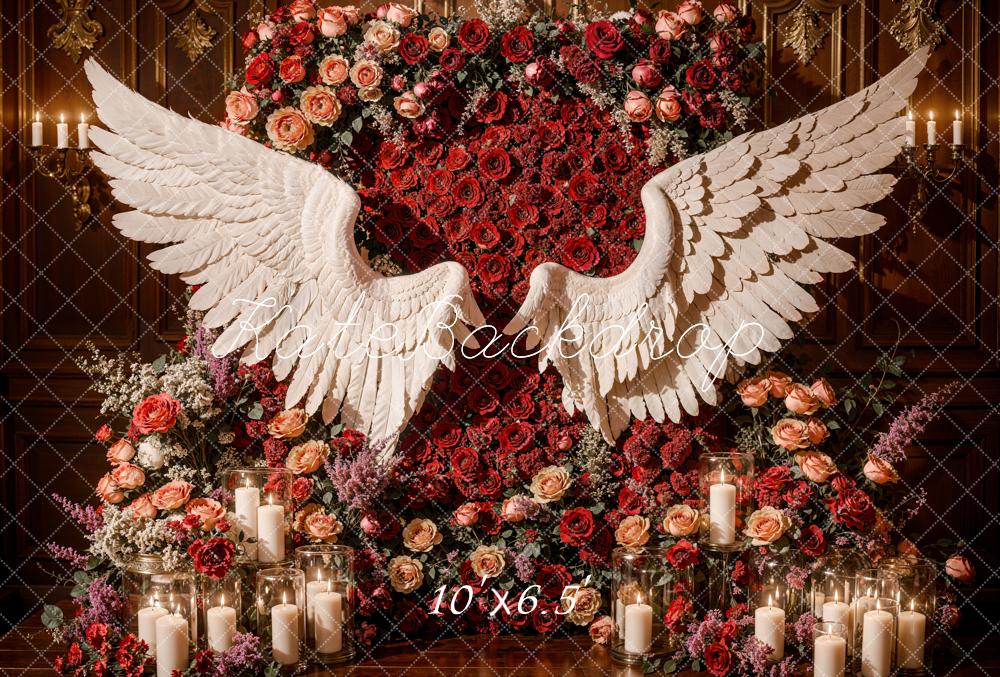 Kate Fleece Angel Wings Backdrop Romantic Red Rose Designed by Emetselch - Kate Backdrop AU
