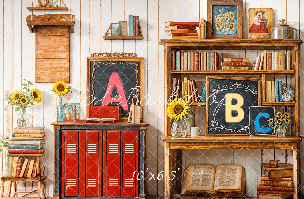Kate Fleece ABC Back to School Bookshelf Backdrop Designed by Emetselch - Kate Backdrop AU