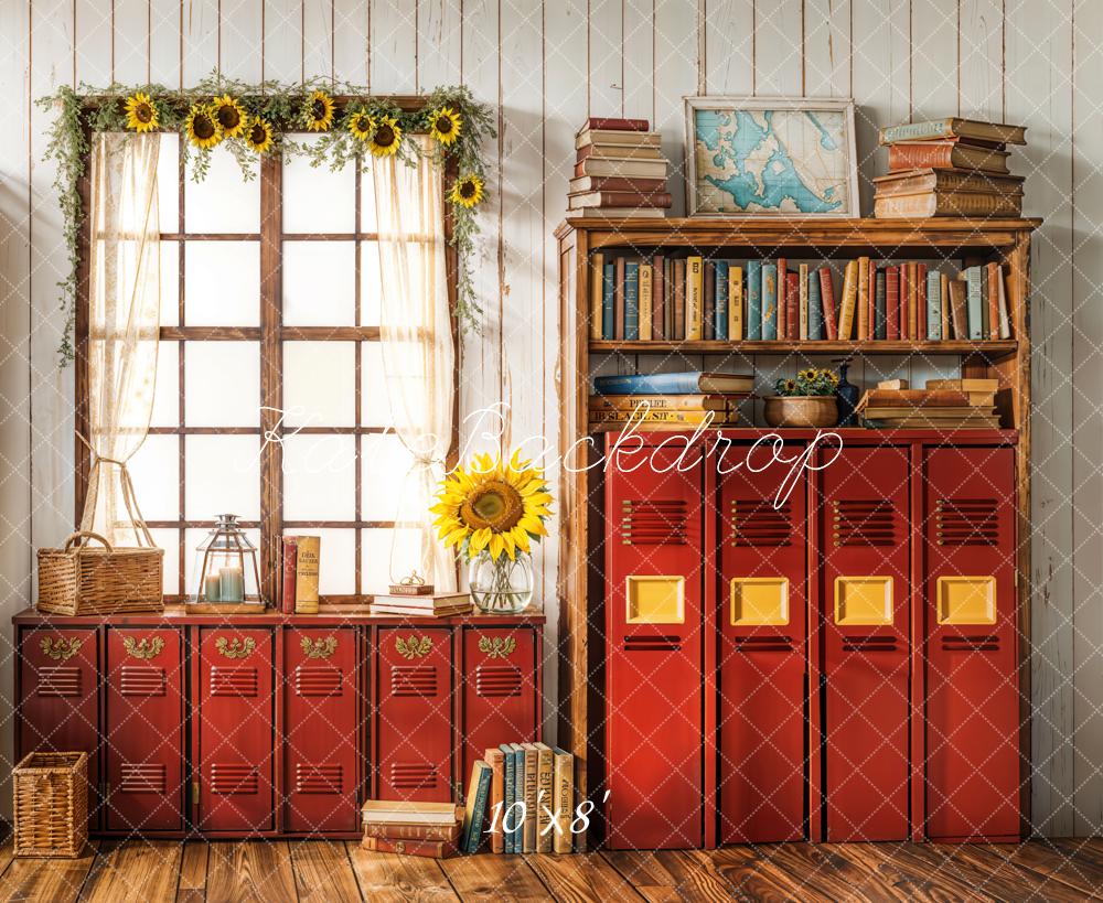 Kate Fleece Back to School Backdrop Red Cabinet Window Designed by Emetselch - Kate Backdrop AU