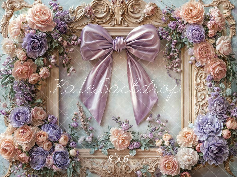 Kate Fleece Purple Bow Flower Frame Backdrop Designed by Emetselch - Kate Backdrop AU