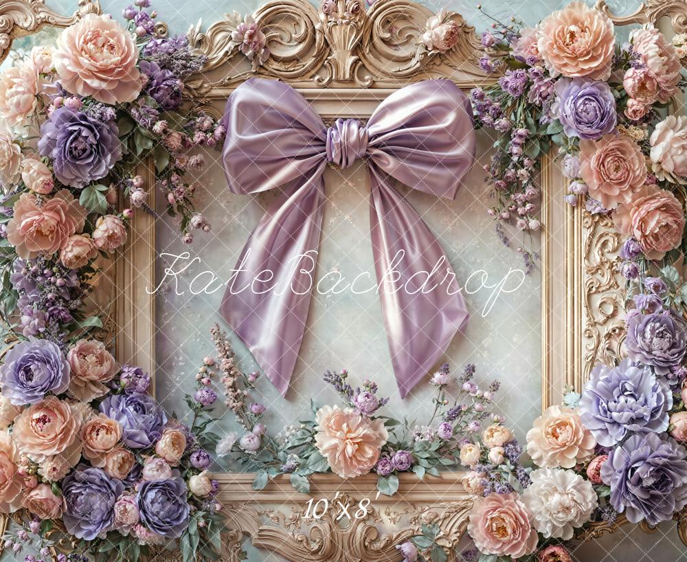 Kate Fleece Purple Bow Flower Frame Backdrop Designed by Emetselch - Kate Backdrop AU