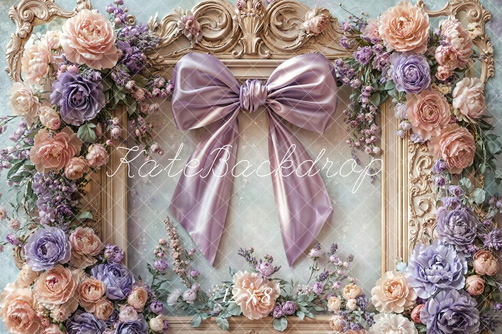 Kate Fleece Purple Bow Flower Frame Backdrop Designed by Emetselch - Kate Backdrop AU