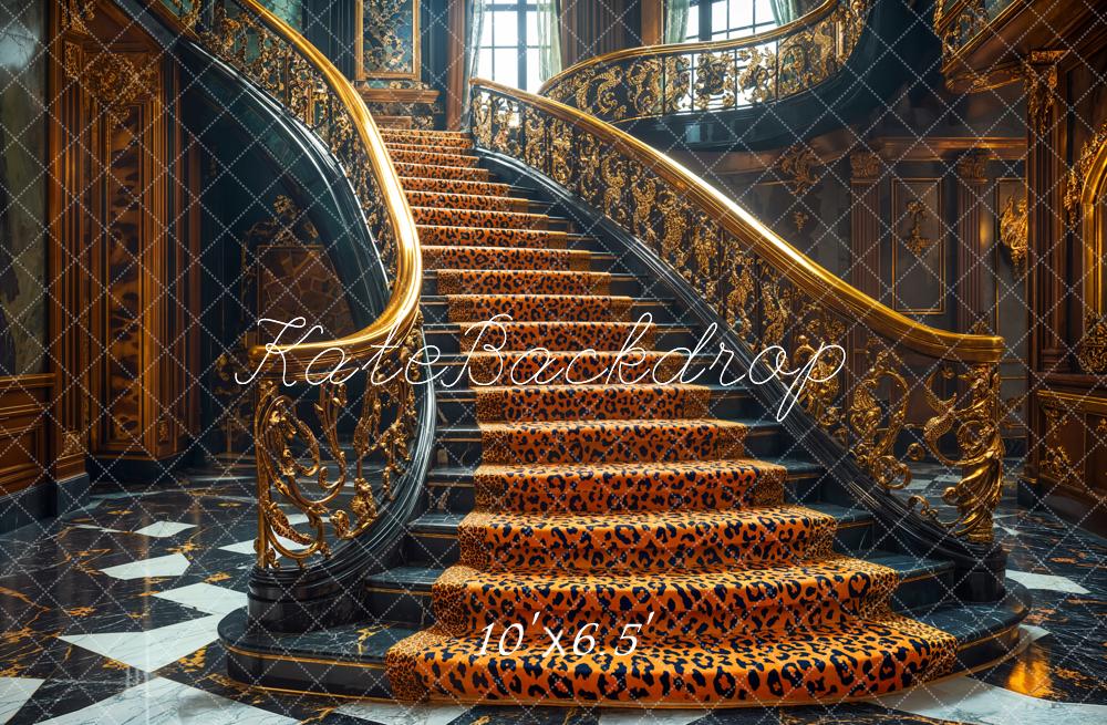Kate Fleece Leopard Print Staircase Backdrop Designed by Emetselch - Kate Backdrop AU